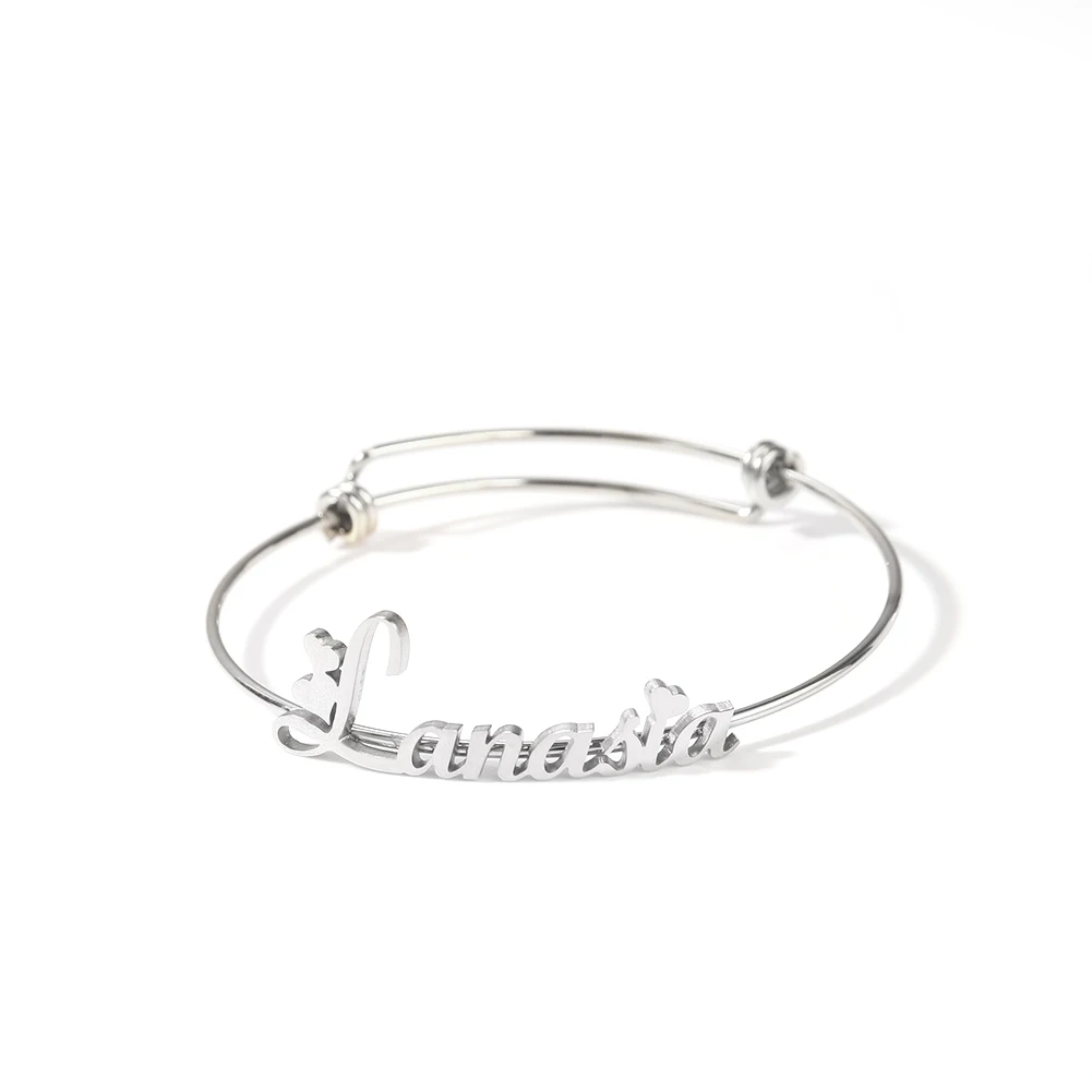 New Arrival Stainless Steel Customizable Name Adjustable Bangle Personalised Adult Name Bangle