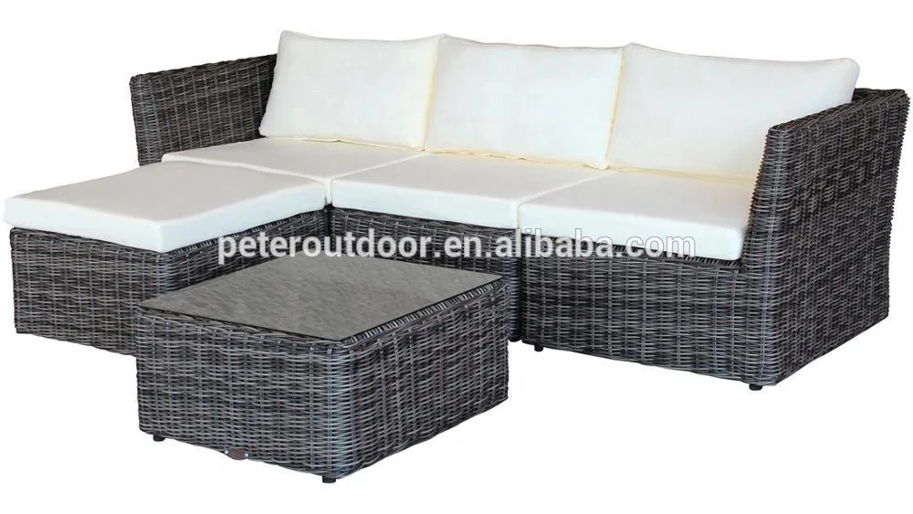 All-weather Wicker Polyrattan Sofa Set Corner Sofa Furniture Garden Patio Sectional Dining Sofa Set with Waterproof Cushions