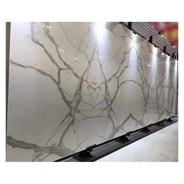 Whosale price artificial nano crystal calacatta white glass marble stone