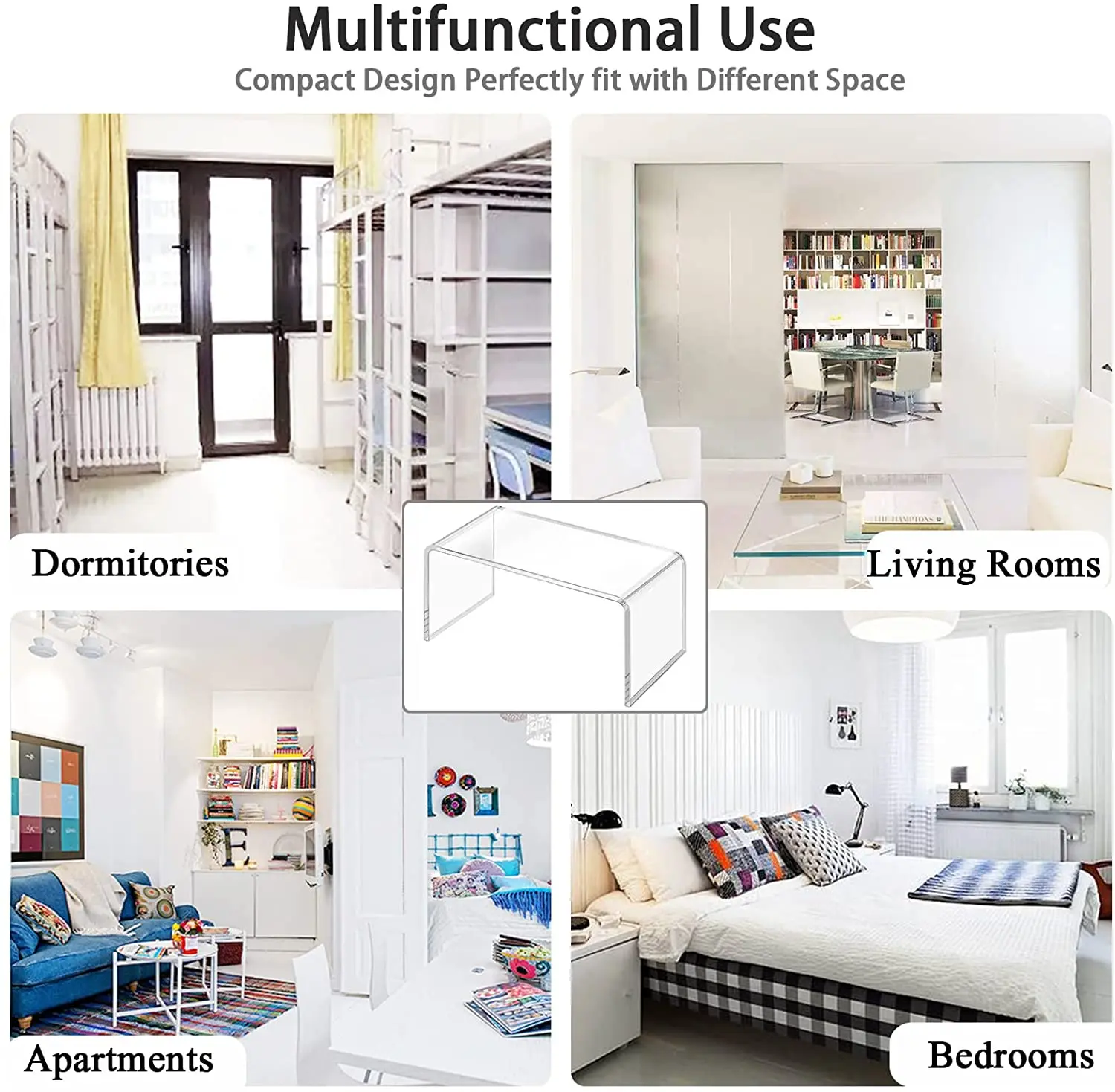 Clear Side Table & Small Coffee Table,  Acrylic Waterfall Living Room Tables, Modern Side Tables Bedroom