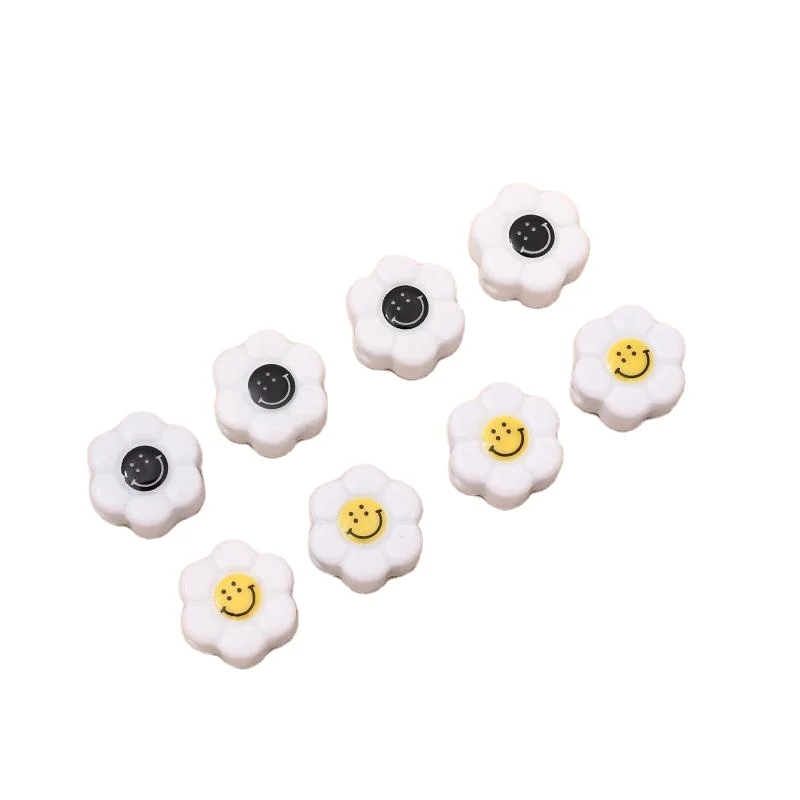 XUQIAN Ins Hot Sale Ceramic Retro Big Flower Smiley Face Black White Loose Beads for DIY Bracelet Making Accessories