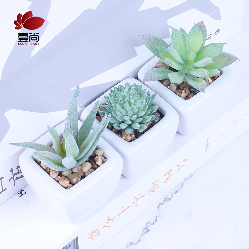 ES1165 3pcs Set Succulents Artificial Green Plants With Pots Decoration For Balcony Table Desktop