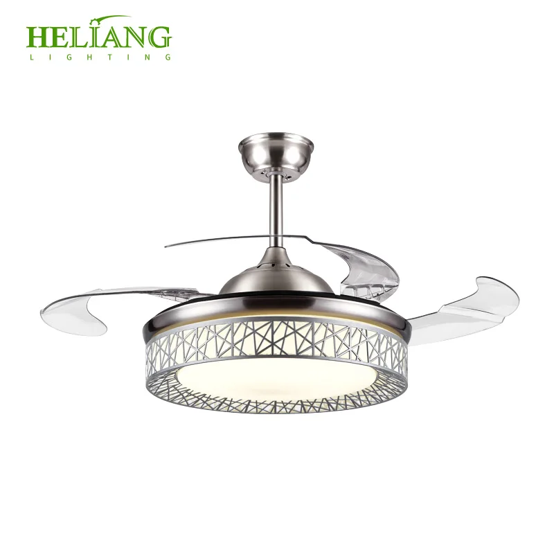 Современная простая светодиодная люстра для спальни, столовой, 36 дюймов, с регулировкой скорости, серебряный вентилятор, 220 В, напряжение