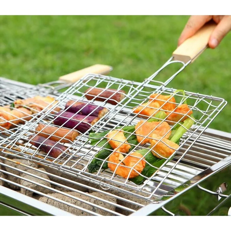 BBQ Net Fish Meat Hamburg Net Barbecue Nets Grill Mesh Wire Clamp For Outdoor Camping Picnic BBQ Accessories