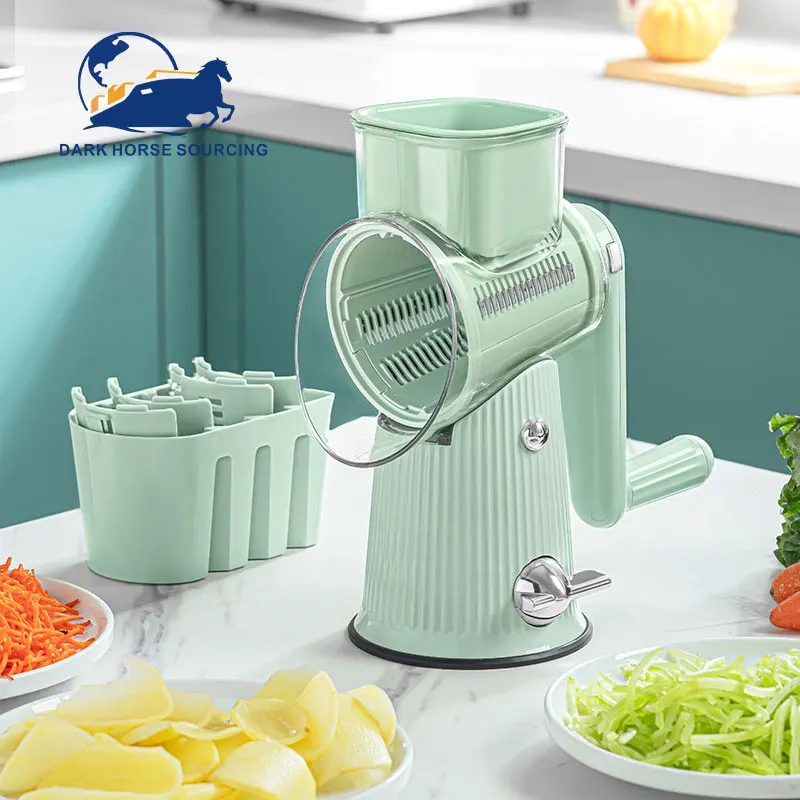 Manual Rotary Cheese Grater with Handle 5 in 1 Replaceable Stainless Blades Cheese Shredder Vegetable Slicer