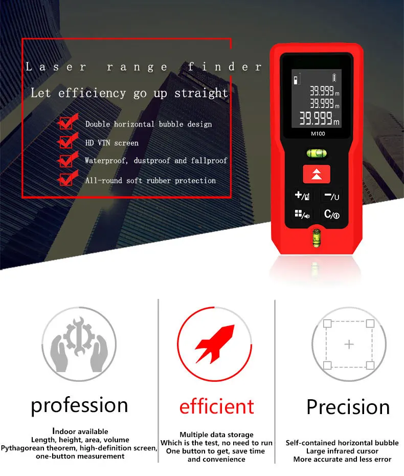 Handheld 100m Digital Electronic Laser Distance Meter Infrared Ruler Tape Measure With Bubble Area/volume Device Tester Tool