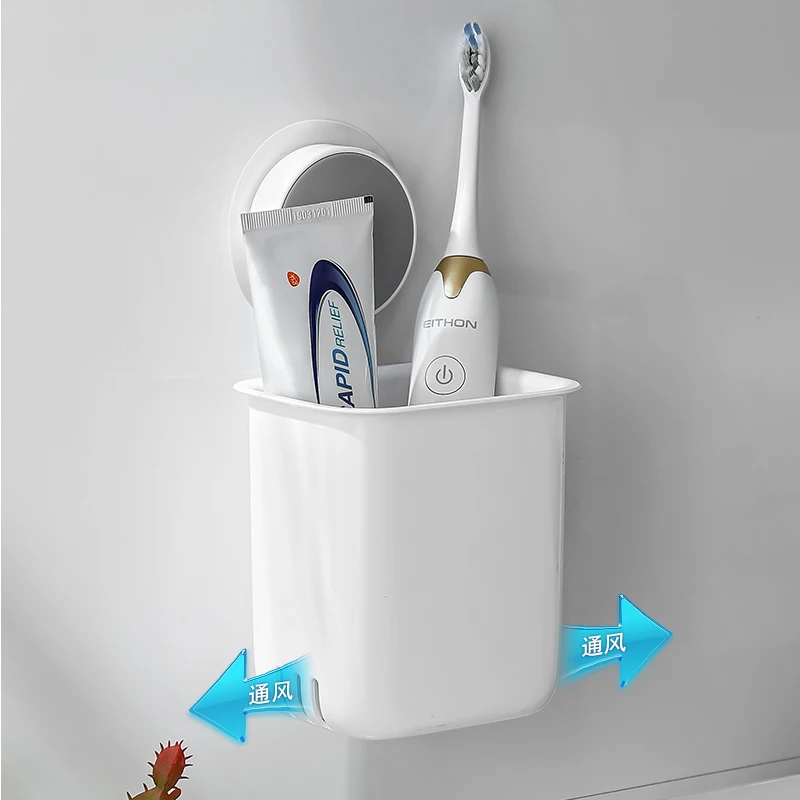 2023 new Drill-Free Wall Mounted Removable Vacuum Plastic Suction Cup Toothbrush Holder For Bathroom storage bins caddy organize
