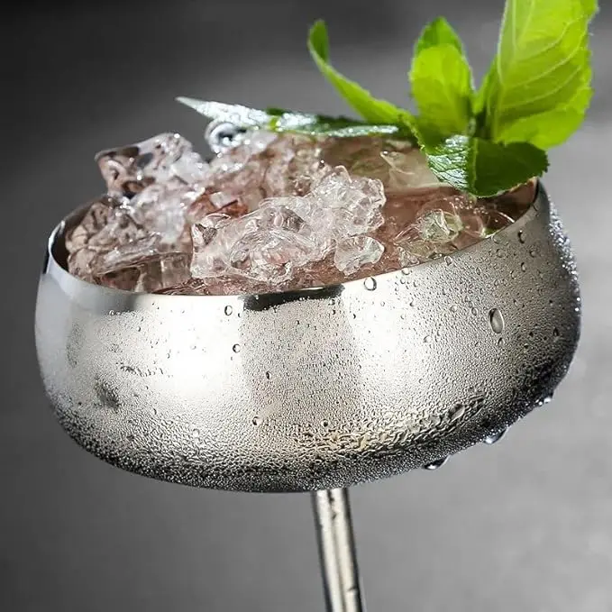 New Martini Cup With Gold Edge And Long Handle Stainless Steel Shot Wine Glass Metal Shot Glasses