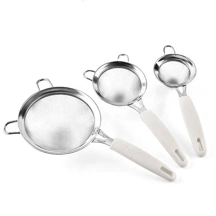 8cm 10cm 14cm Stainless Steel Kitchen Baking Tools Manual round Flour Mesh Strainer Food Sieve Dough Cake Baking Home Kitchen