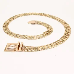 Летний взрывозащищенный металлический ремень в стиле панк, двухрядная Пряжка, двойная золотая металлическая цепочка на талию