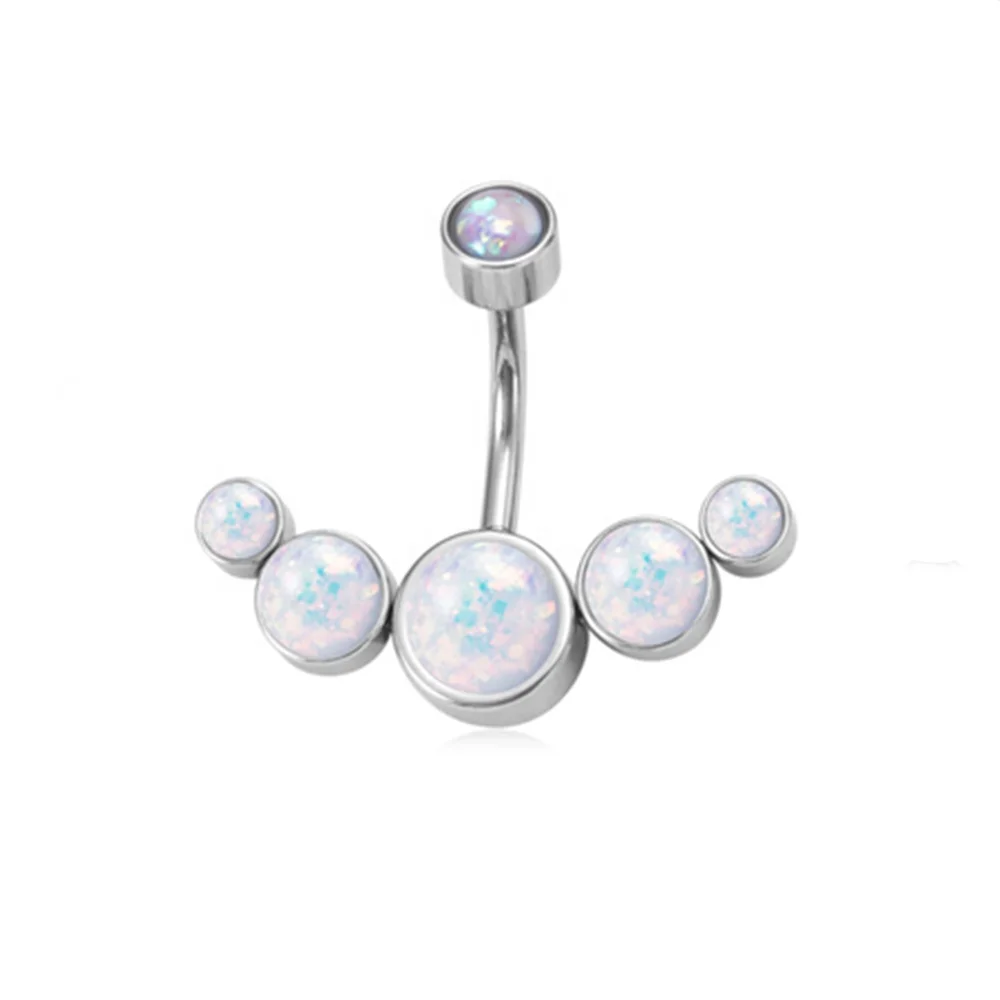 316L Surgical Steel Curved Barbell Crystal Navel Button Rings Piecing Jewelry Imitated Opal Belly Ring
