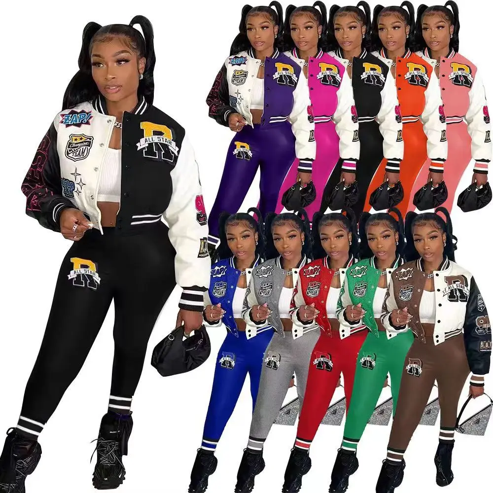 wholesale Short fashion Jacket Coat Women 2022 Fall Trendy matching buttons vintage letterman fashion jacket for women
