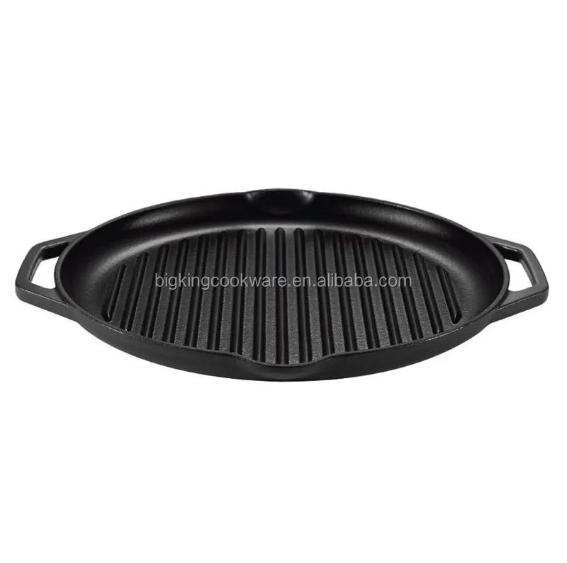 Non Stick Frying Pan for Steak Fish and BBQ Cast Iron  Griddle Pan Deep Round 32cm - Oven Dishwasher Safe OEM