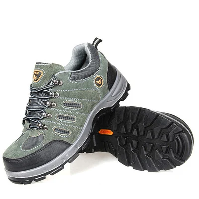Army green flip fur breathable hiking  anti-smashing stab PU solid soles shoes outdoor climbing shoes