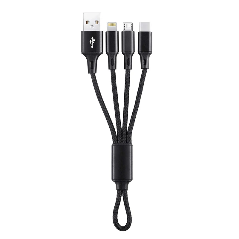 Lighting/MicroUSB/Type C Cable 3 in 1 Multi USB Charging Short Travel Size 8 Inch Keychain Cord for Samsung Galaxy