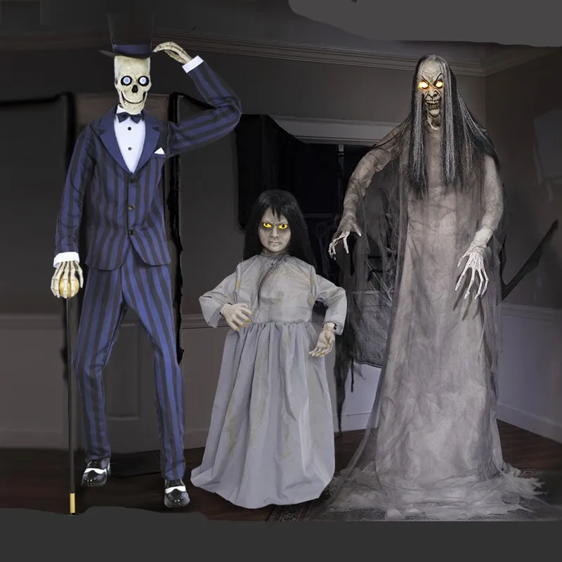 Halloween large electric skeleton induction sounding ghost witch pumpkin man haunted house horror props ornament animatronic