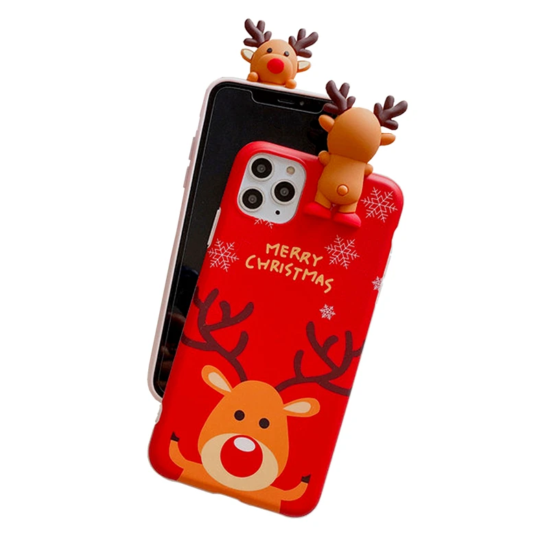 Рождество wapiti с забавным рисованным животным котенком веселой куклой и мягкий чехол для мобильного телефона iPhone 13 PRO MAX