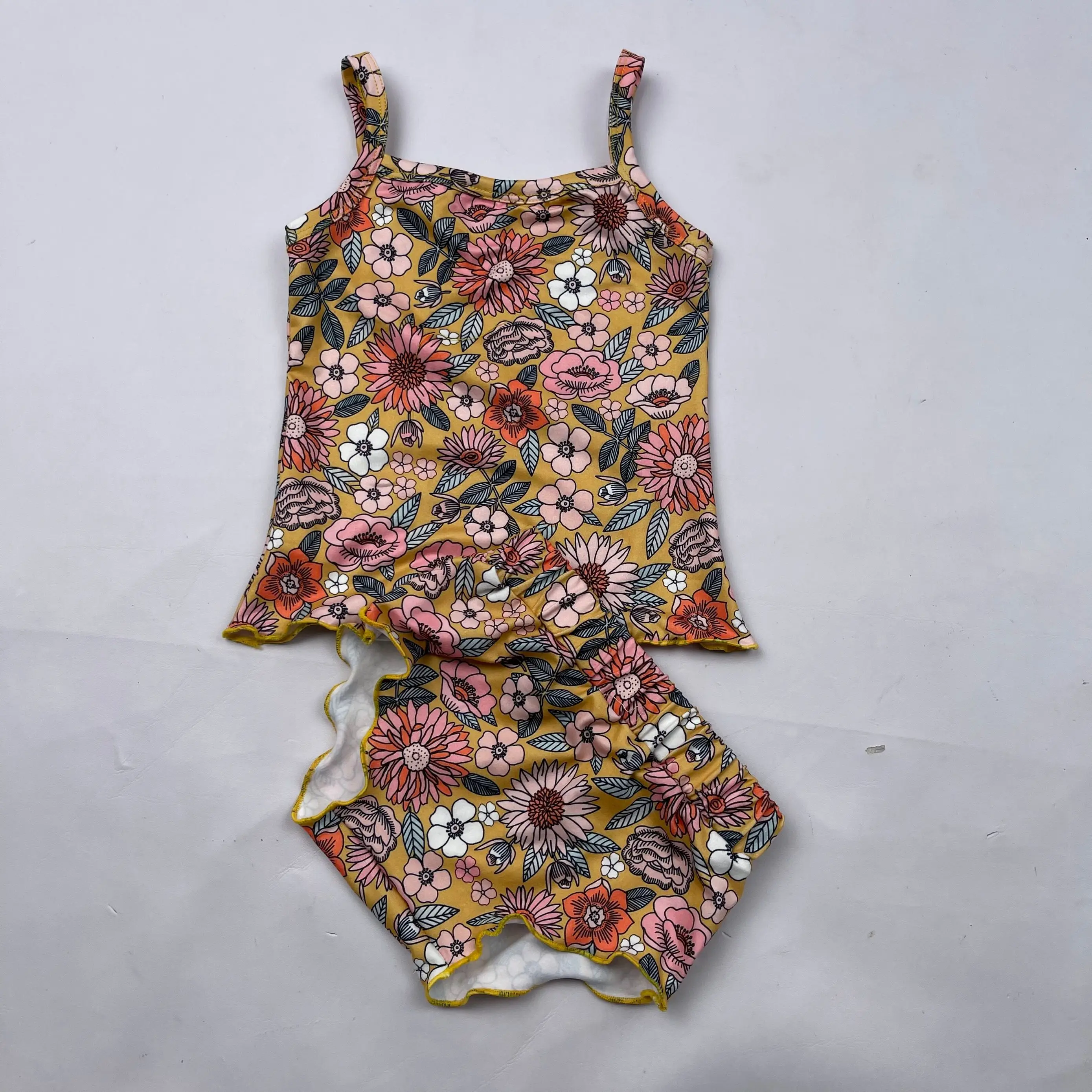 Toddler Customized Hot Summer Casual Daisy Flower Crop Top Tank Bummies Set 0-6 Years Old Baby Girls Clothing Sets