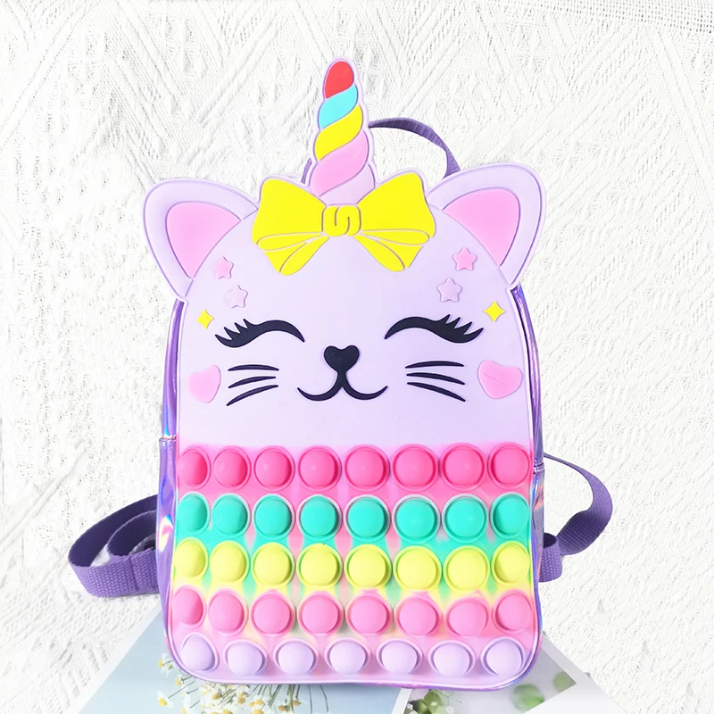 Latest Sensory Pops Boy Girl Backpack Customizing  Logo Cartoon Silicone Pop Push Bubble Anti-stress Fidget Backpack Student Bag