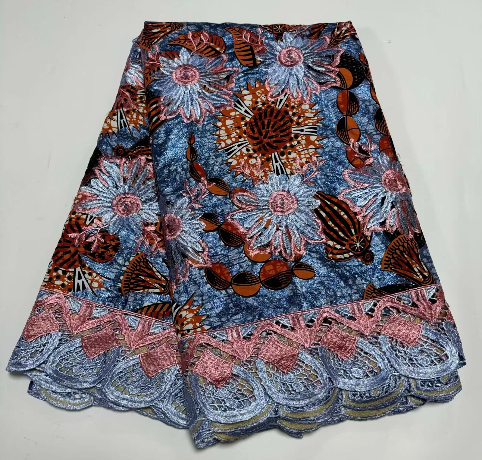 Hot Sale glitter Wax Printed Lace Fabric Wholesale 6 Yards African Wax Sequined Lace Fabric for Women Dresses Sewing