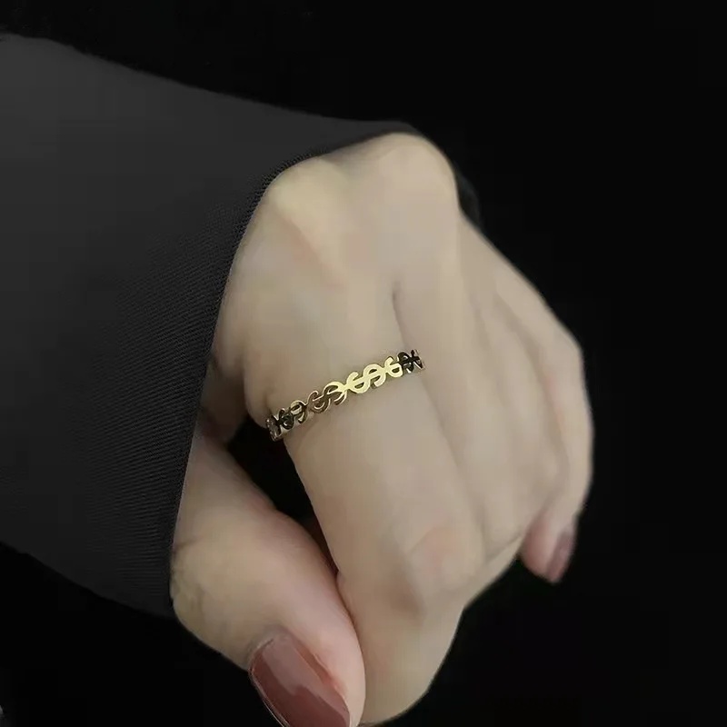 XIXI Wholesale High Quality USA Dollar Symbol Stainless Steel Finger Rings PVD 18k Hollow Dollar Sign Ring Jewelry