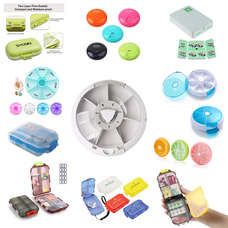 Plastic portable electronic one 7 day pill case 6 compartments pill dispenser weekly pocket pill box water proof