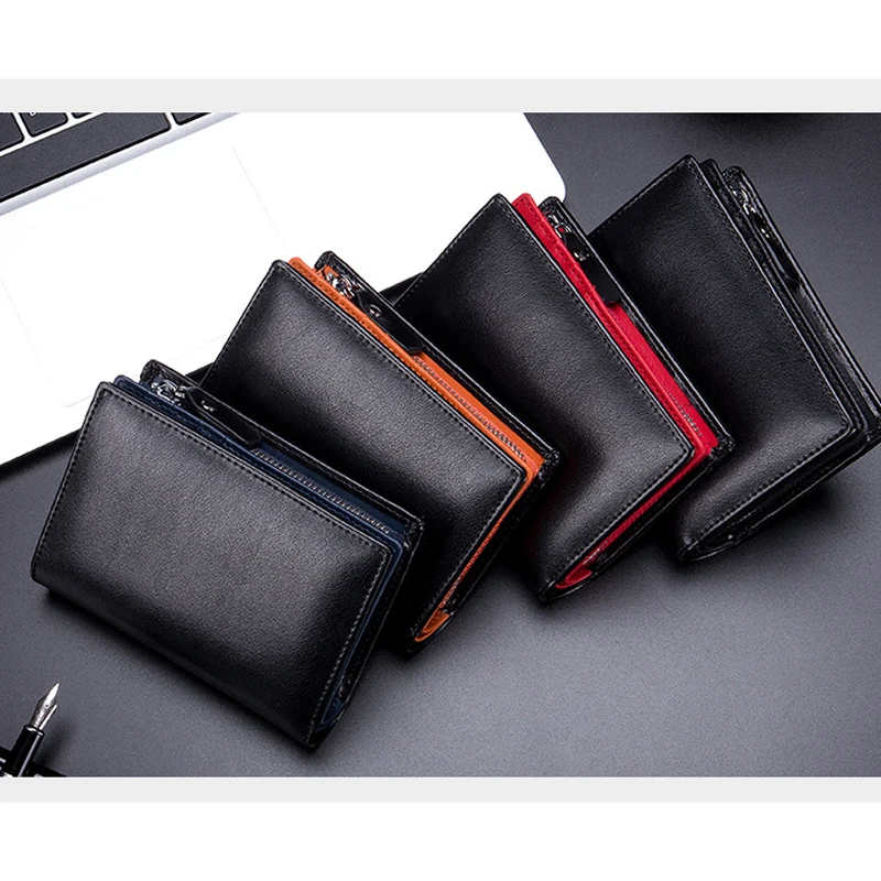 2024 wholesale custom logo genuine leather Men short wallet rfid card holder men wallets