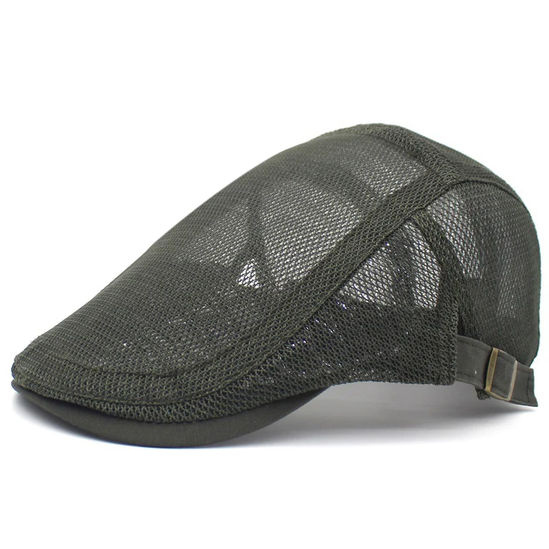 Custom Net Breathable Newsboy Hat Adjustable Solid Mesh Flat Ivy Hats for Men Spring Summer British Retro Flat Beret Hat for Men