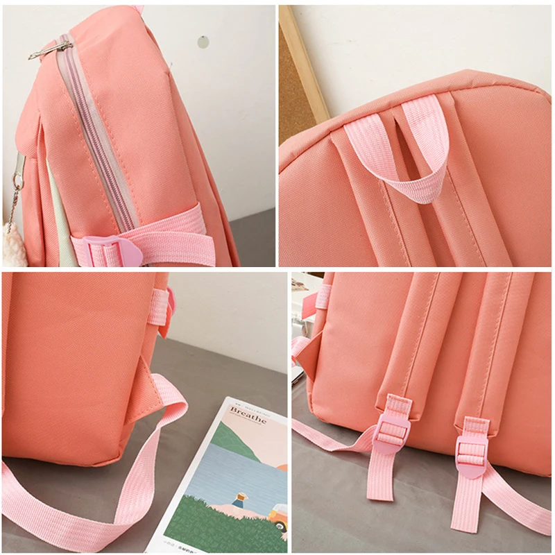 Custom Logo 5 Piece Set Cute Canvas Bag Hiking School Backpacks Trend School Bags for Teenagers Middle Book Bagpack School