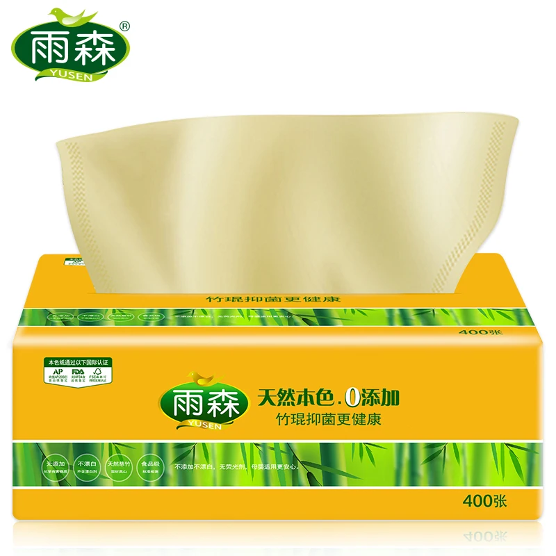 Natural euro bamboo fiber facial tissue pack,400 sheets,4 ply,soft and smooth,unbleached