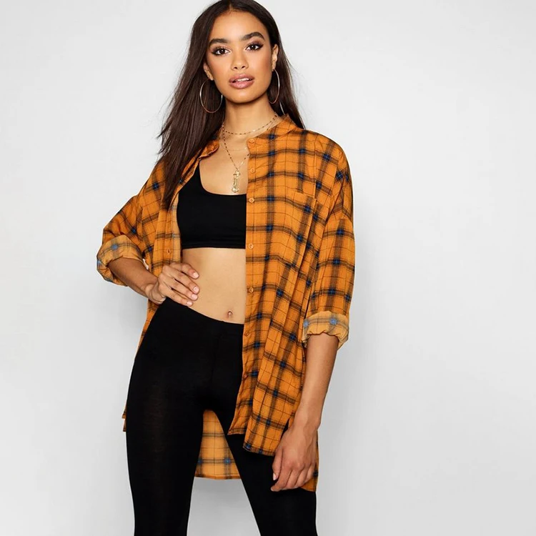 Custom Cheap Flannel Plaid Shirt Oversized Women Check Shirt