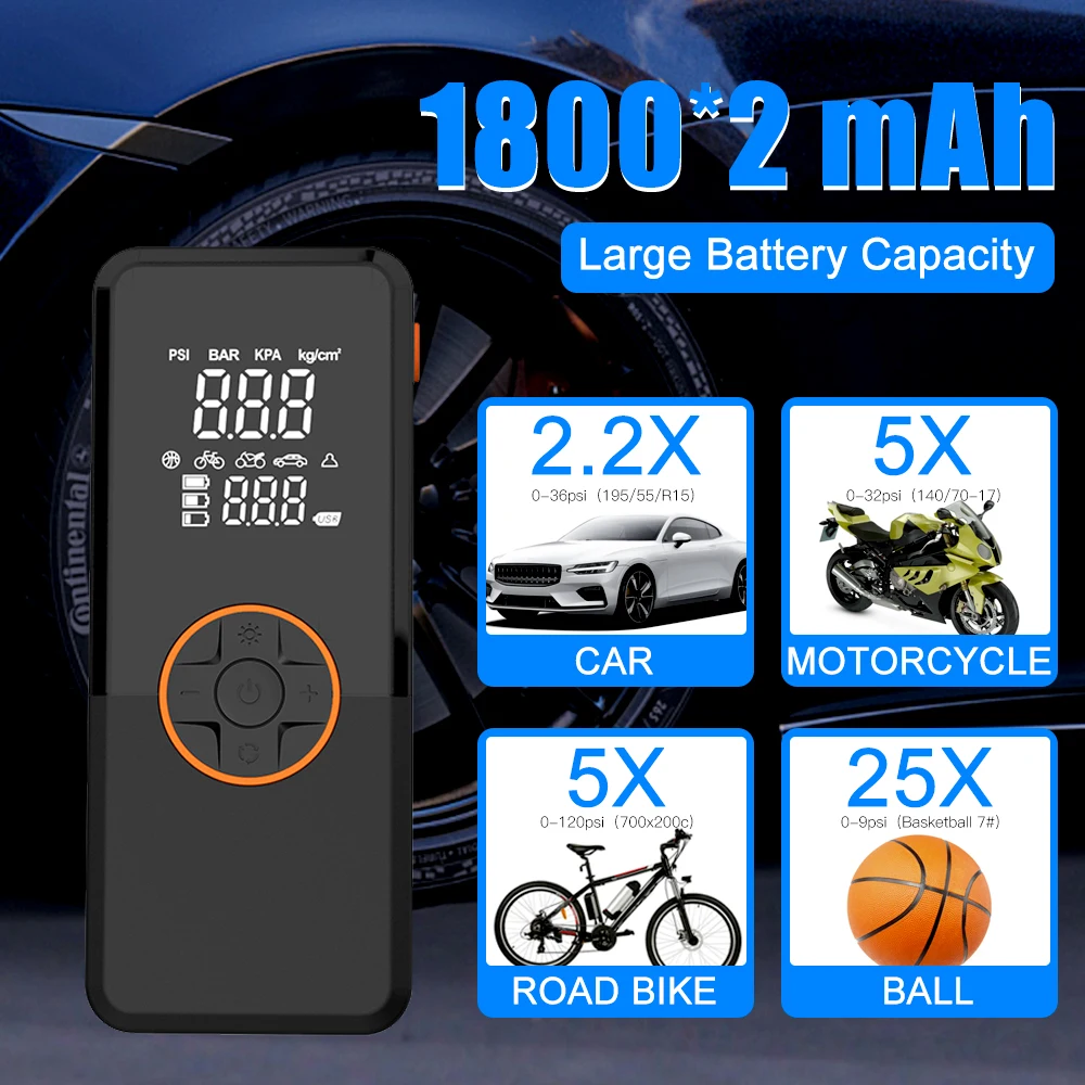 electric mini bicycle portable car tire inflator  wireless digital air pump bike car air compressor for car tires tyre pump