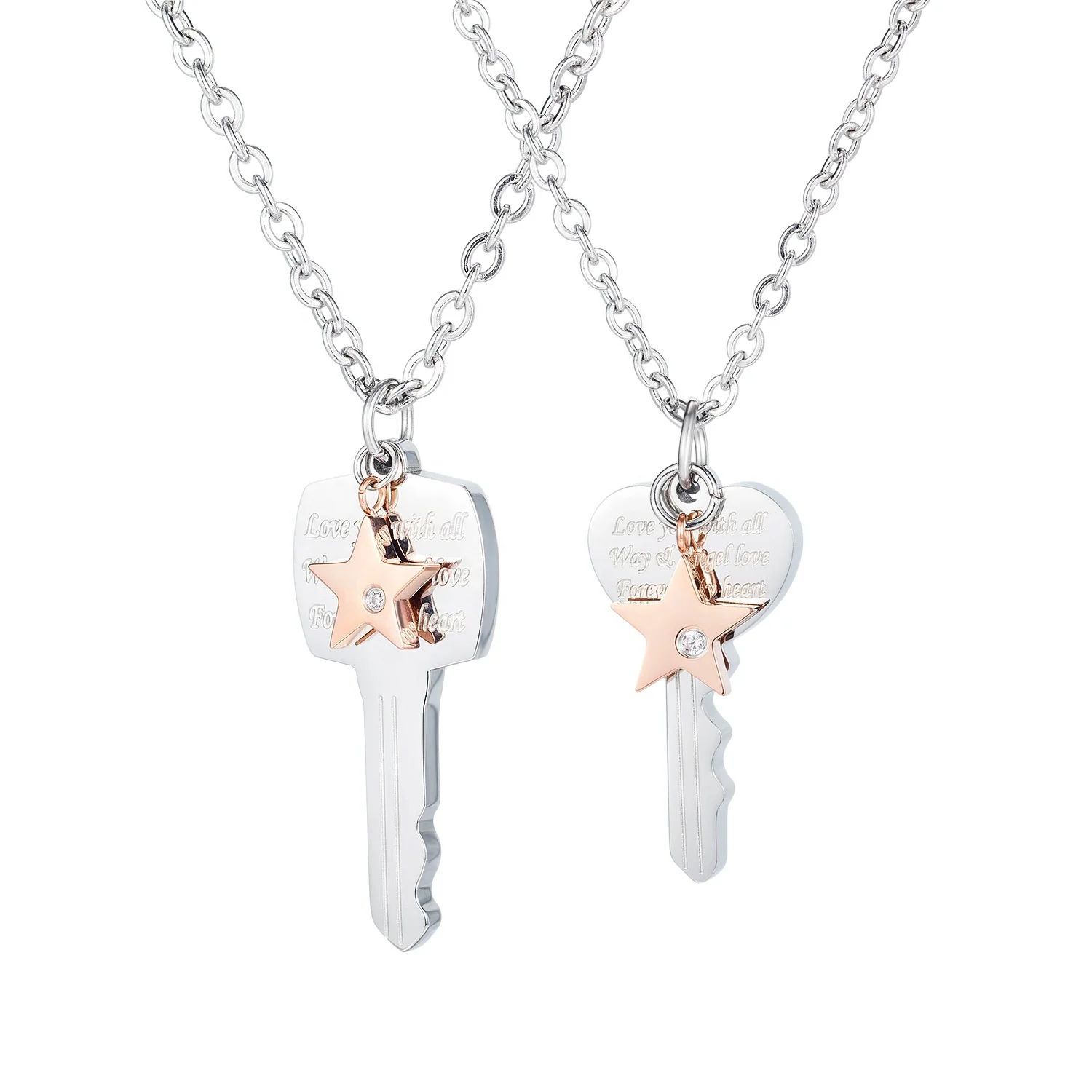 Customized Letter Wholesale Stainless Steel Pendant Necklace Lover Couple Key Necklace Key Necklace For Lover