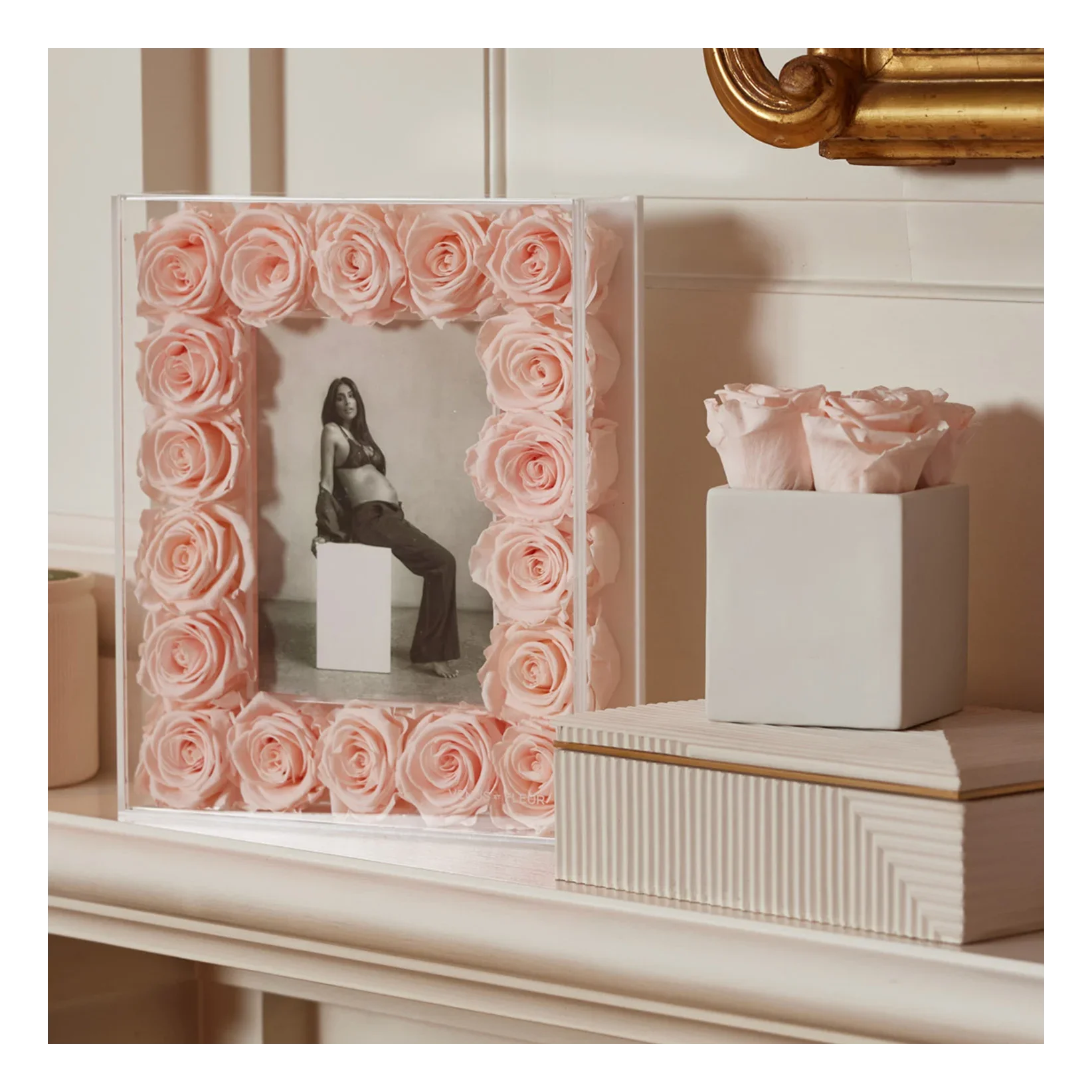 rose flower withe and gold color roses frame preserved flower photo frame preserved flower frame