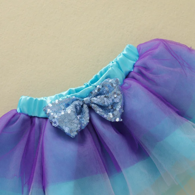 Wholesale Summer Infant Printed Fly Sleeve Romper + Firefly Blue Mesh Skirt 4-piece set For Baby Toddlers Girls Clothes