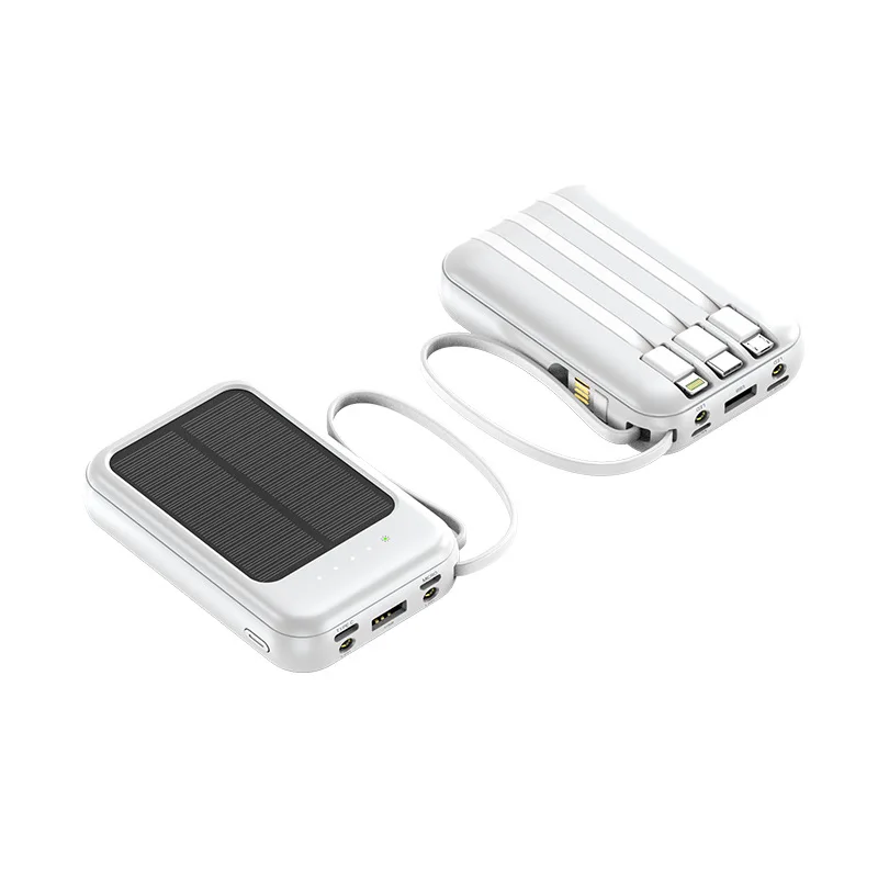 2025 Cheap Wholesale Solar Power Bank Charger Cargador Para Celular Portatil Type C USB Cell Phone Charger with 4 Built-in Cable