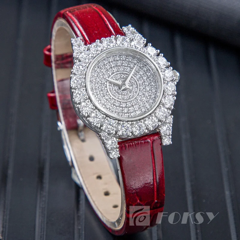 High Quality Custom Fashion Brand Wrist Watch Sterling Silver Diamond Bracelet Leather Band Custom Luxury Quartz Watch for Women