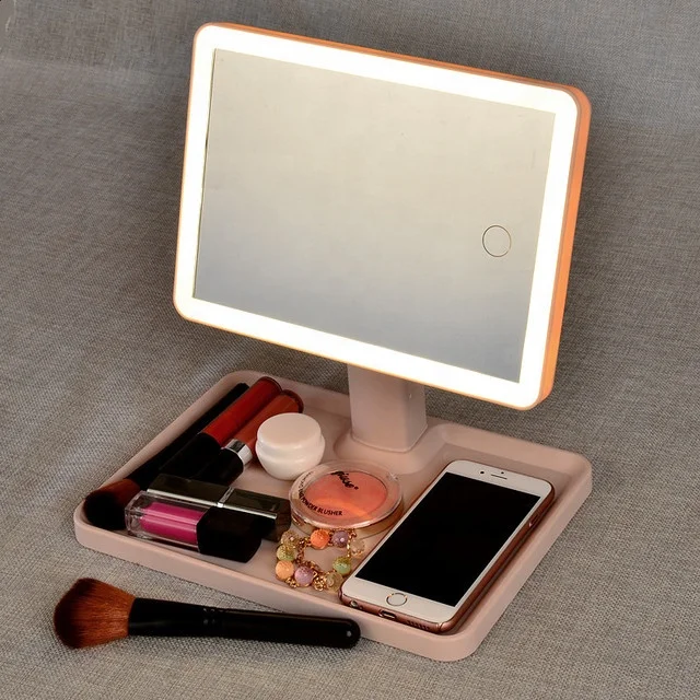 
Lighted desktop led makeup mirror fill light multi-function storage dressing beauty makeup mirror 