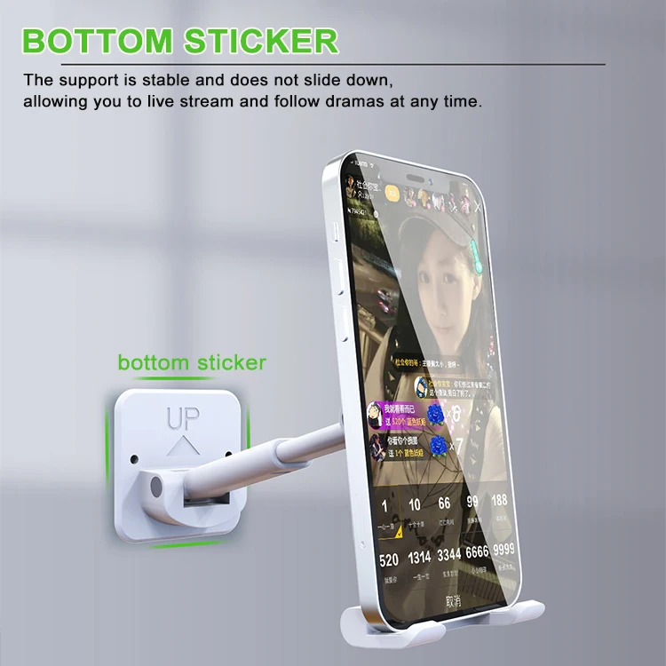 Adjustable Portable Home Wall Storage Sticky Phone Hanging Holder Suction For Mobile Phone Folding Telescopic Stand For Wall