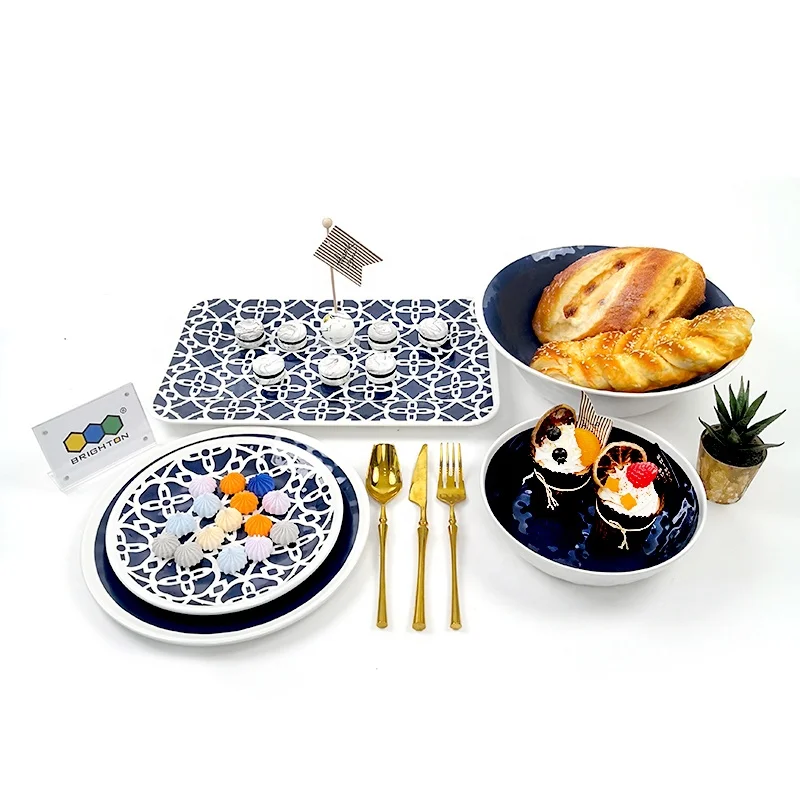 
wholesale round bowl and plate melamine picnic dinner ware set 