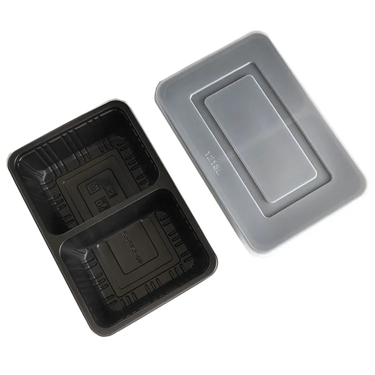 Хит продаж одноразовые пластиковые коробки для еды Bento с прямоугольной крышкой и 2 отсеками подачи на свадьбу