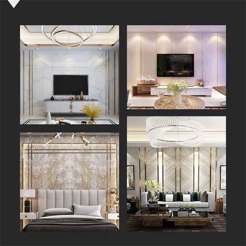 1m Mirror Self-adhesive Flat Decorative Lines Strip Stainless Steel Gold Wall Sticker Background Wall Study Ceiling Edging Strip