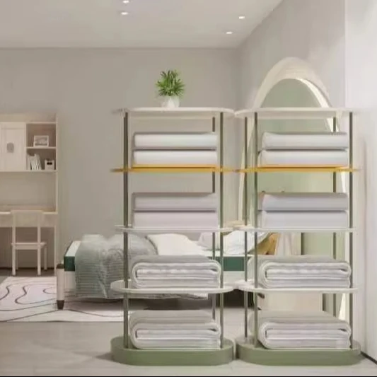 High-grade home textile supermarket bedding fashion shelves display racks original iron pipe home furnishing display cabinets