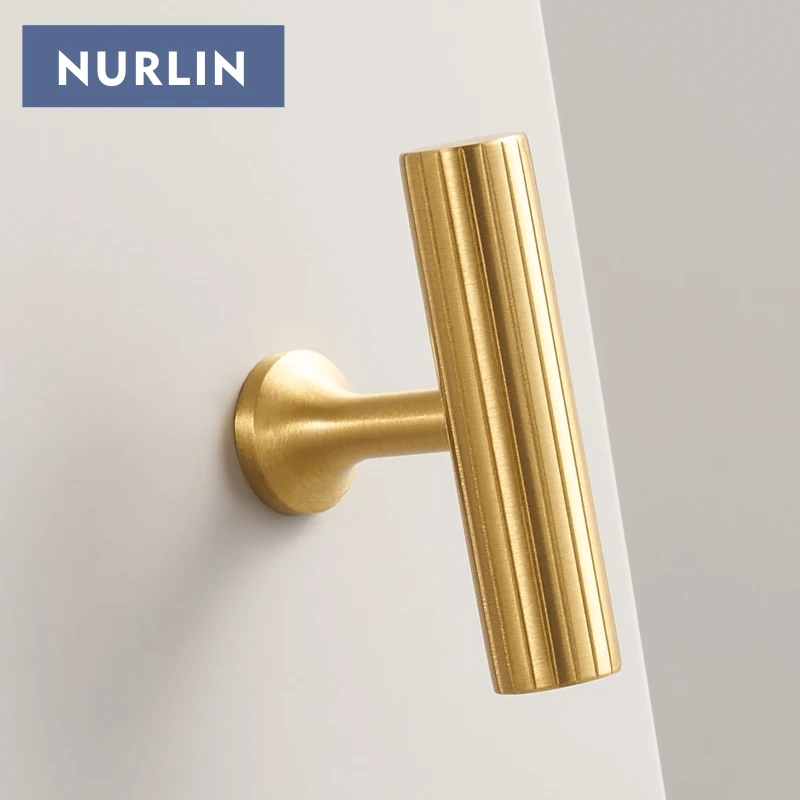 Nurlin Solid Brass Art Deco Vertical Lines Linear Cabinet Knobs T Bars Wardrobes  Gold Nickel Antique Bronze Color Drawer Handle
