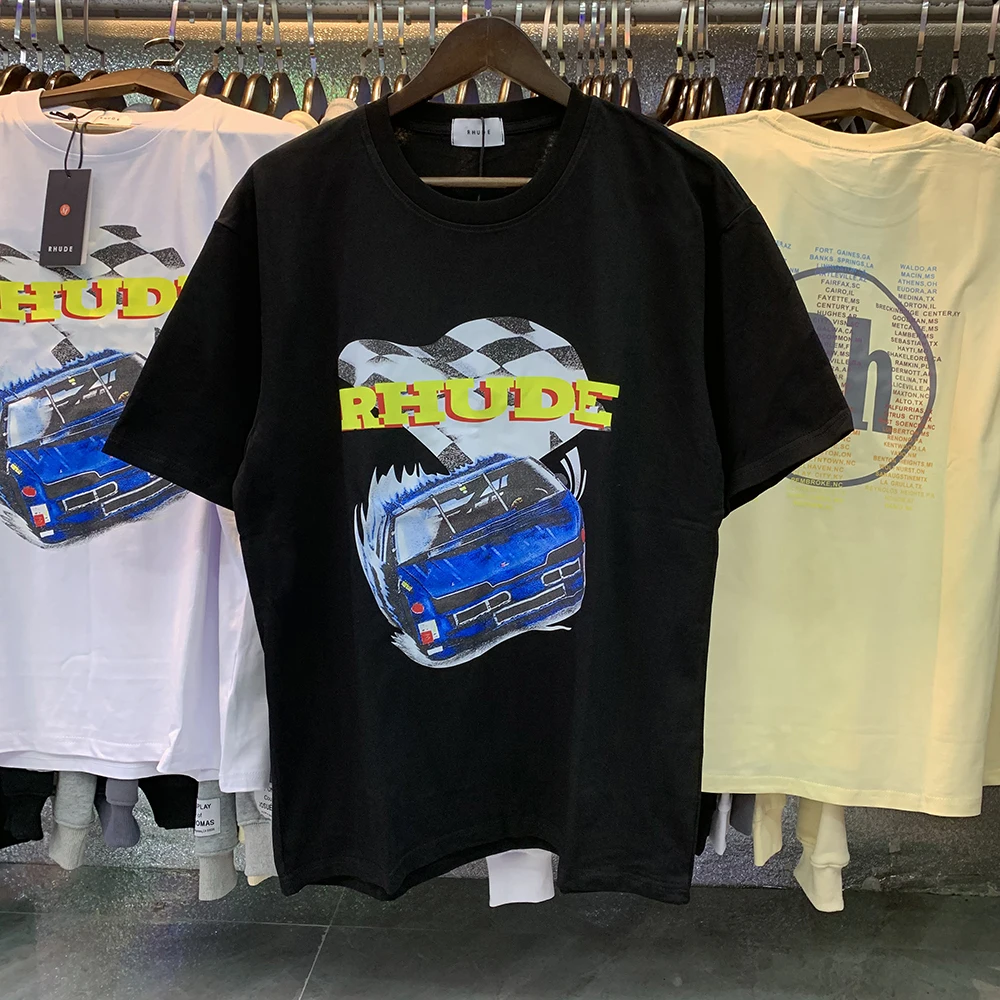 RHUDE racing formula F1 commemorative short-sleeved high-quality double yarn cotton short-sleeved T-shirt men and women