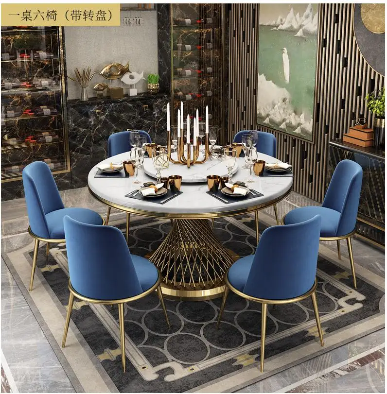 2020 top luxury soft parcel  hotel restaurant Round marble Dining table with turntable