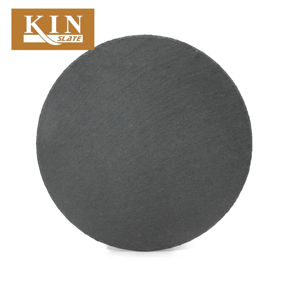 Beautiful round black natural slate serving cheese plate
