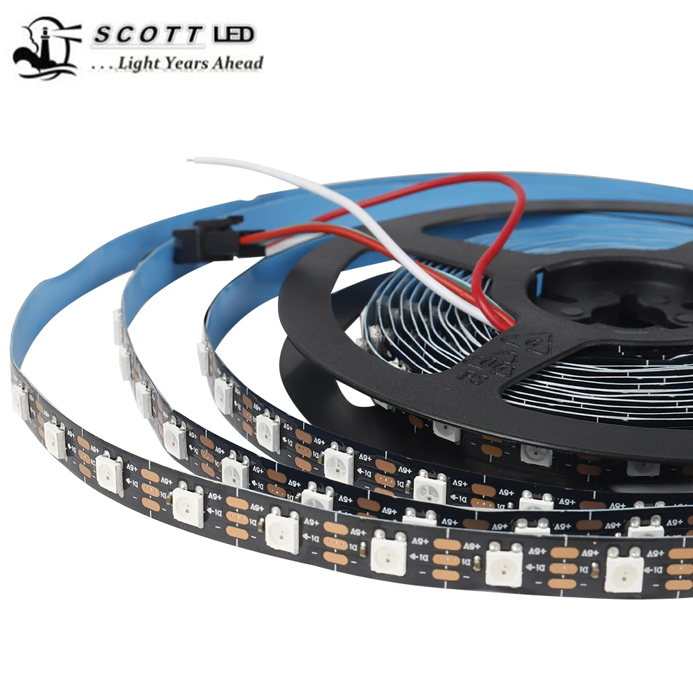 Programmable Build-in SK6812 Pixel Led strip RGB SMD 5050 30led 1 led 1 cut Black Pcb waterproof IP65 Flexible rope lighting