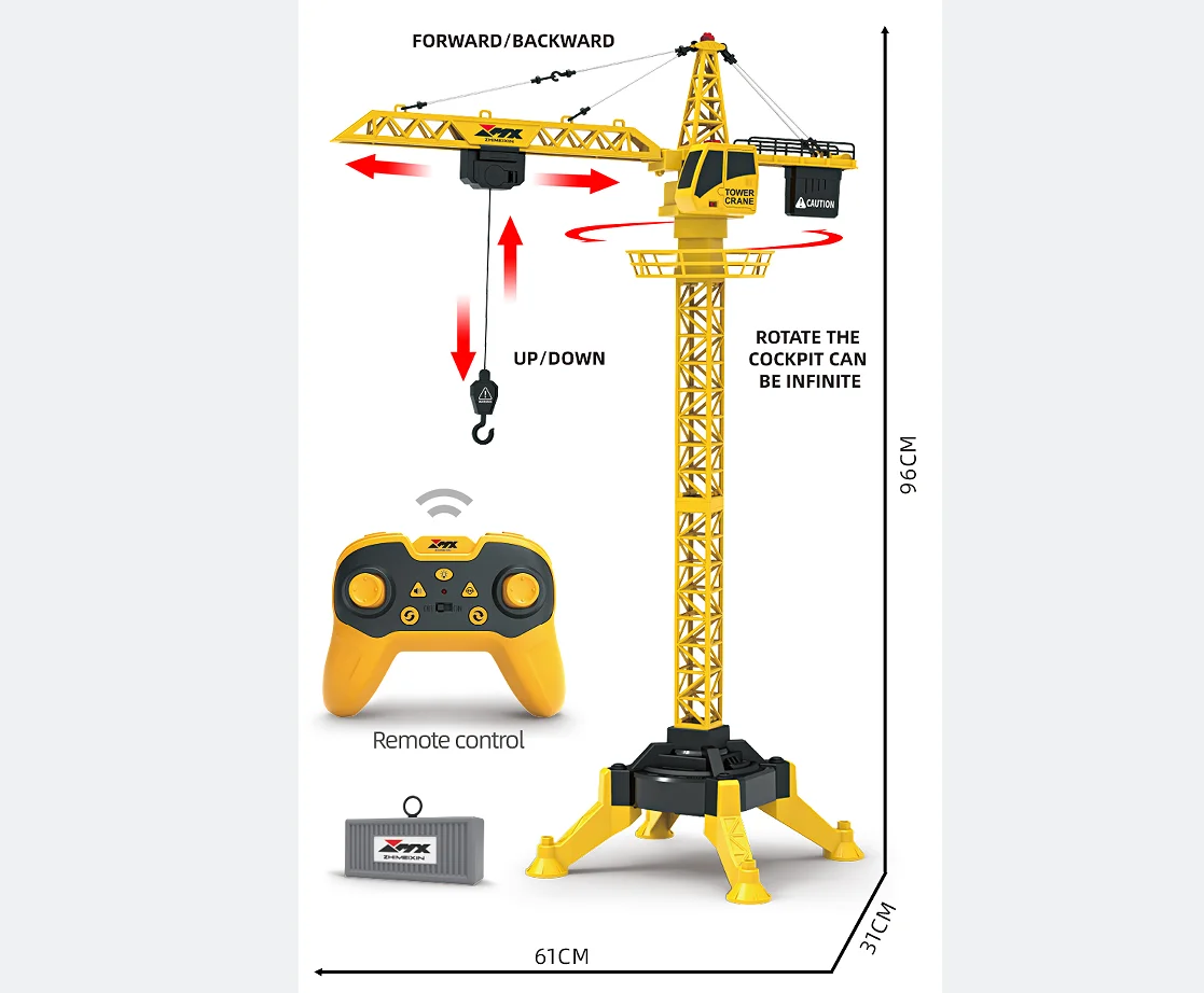 2.4Ghz 9 CH Alloy Remote Control Construction Models Toys with Light and Music RC Tower Crane