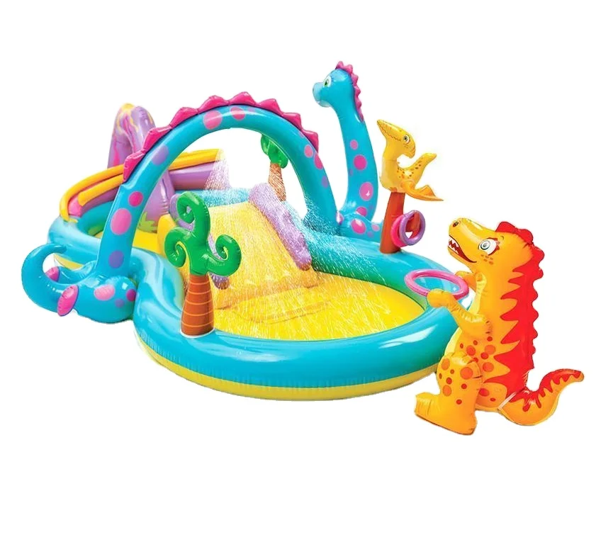Intex Kiddie Dinoland Play Center Dinosaur Inflatable Kids Slide Swim Pool Children Water Paddling Pool